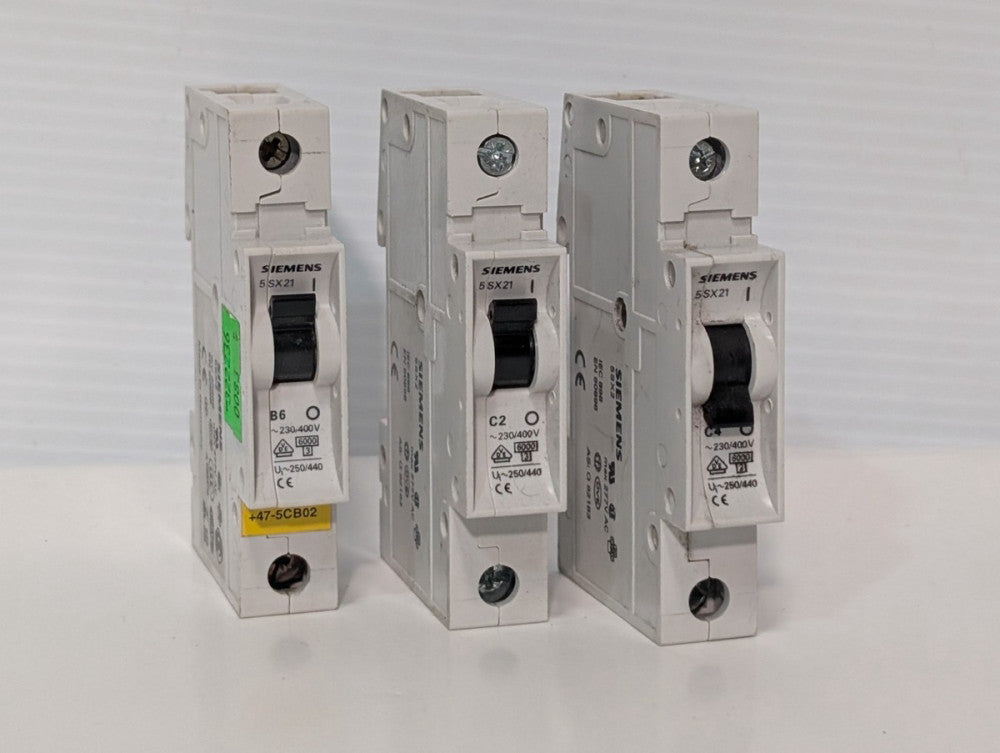 Lot of 4: Siemens 5SX21 Single-Pole Miniature Circuit Breakers, 230/400V