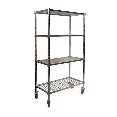 Zoro Select 2Hde8 Wire Cart,4 Shelf,72X18x70,Chrome