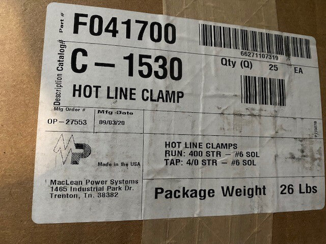 (25 Pack) MacLean C1530 Hot Line Clamp, Aluminum Alloy, Bronze Alloy, 6-1/2 in.