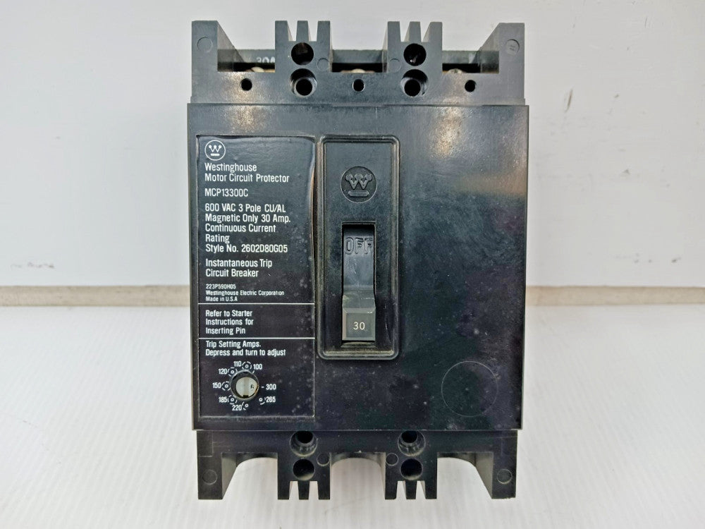 Westinghouse 30 Amp Motor Circuit Protector 3 Pole 600 VAC MCP13300C