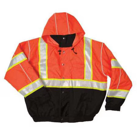 Kishigo Js120-M Hi-Vis Bomber Jacket, Polyester, Class 3 Type R, Orange/Black, M
