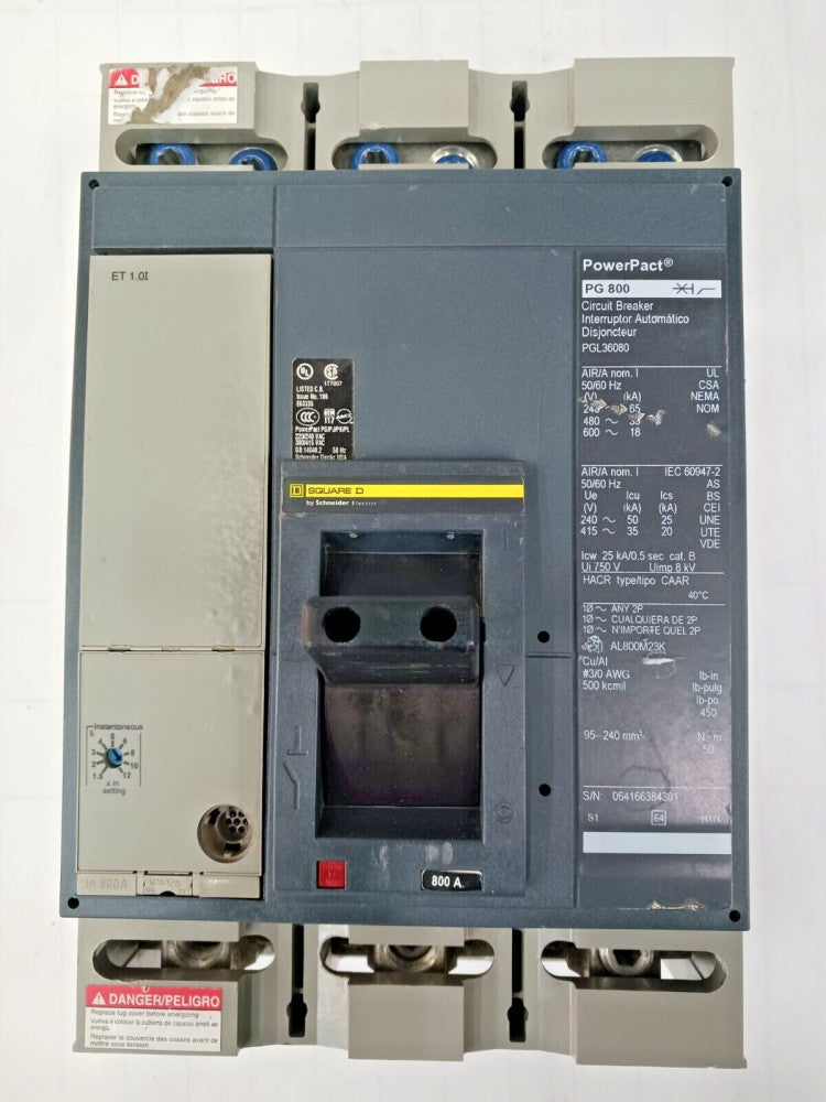 Square D 800 Amp PowerPact Circuit Breaker 3 Pole 600 VAC 35kA PGL36080