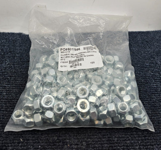 (100 PIECES) M12 DIN 980 Prevailing Lock Nut Zinc Class 8 CR3+ 980-V-12