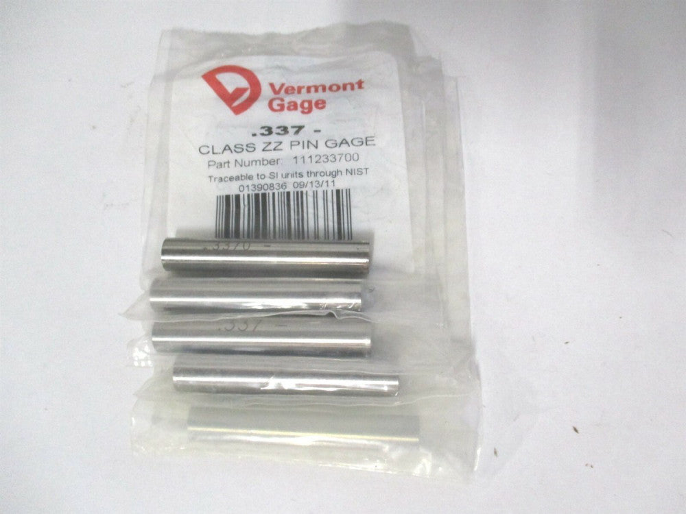 Vermont Gage (111233700) 0.337" Diam Class ZZ Minus Plug & Pin Gage - Lot of 5