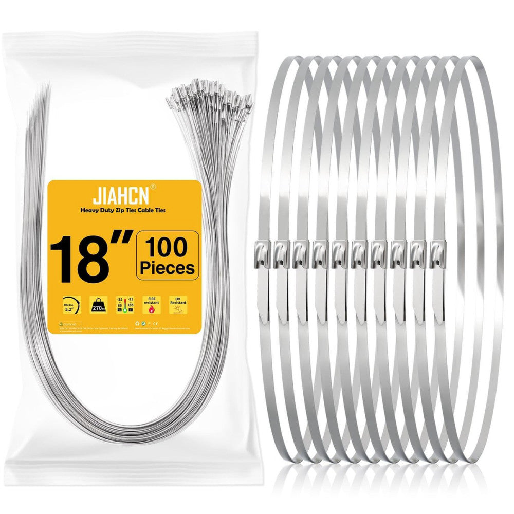 100PCS Metal Cable Zip Ties Heavy Duty 18 Inch Long Stainless Steel ZipTies 2...