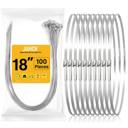 100PCS Metal Cable Zip Ties Heavy Duty 18 Inch Long Stainless Steel ZipTies 2...