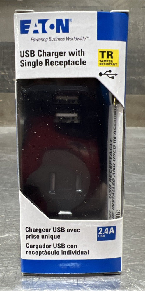 EATON TR7741B-BOX USB Charger with Single Tamper Resistant Receptacle, Brown Nos