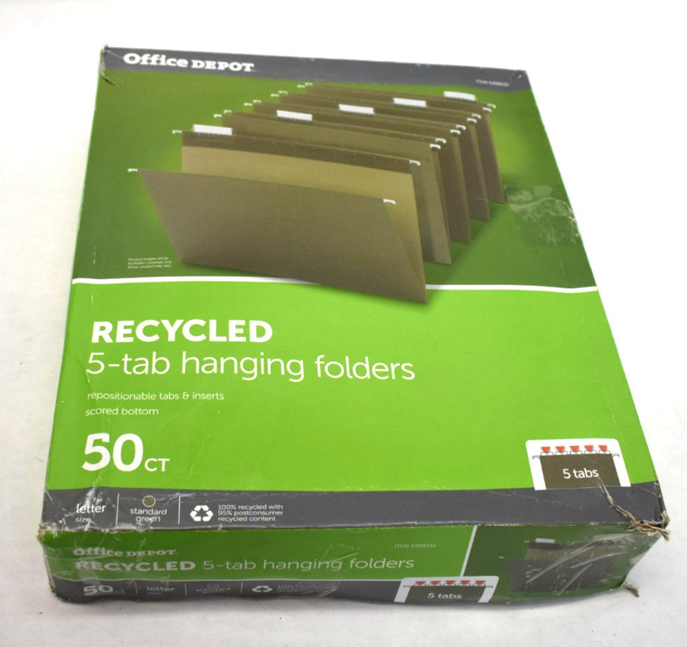 Office Depot Brand Hanging Folders 1/5 Cut Letter Size Recycled Green 50 Pack