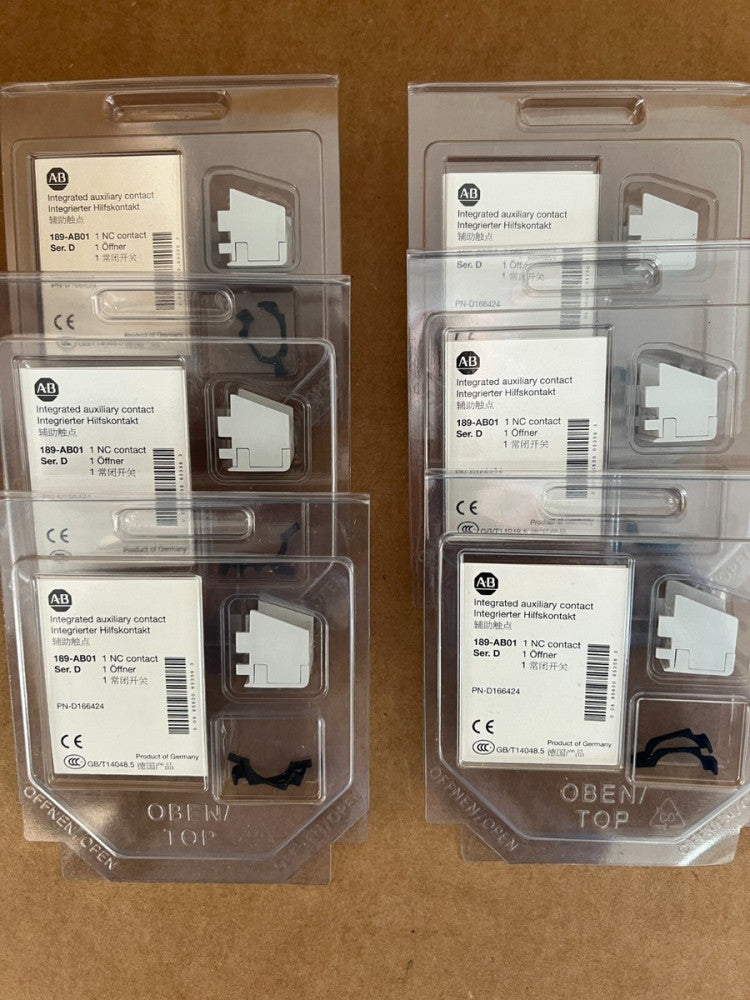 LOT OF 6 NEW!  ALLEN BRADLEY, 189-AB01,  INTEGRATED AUX (NC) CONTACT,  SEALED!