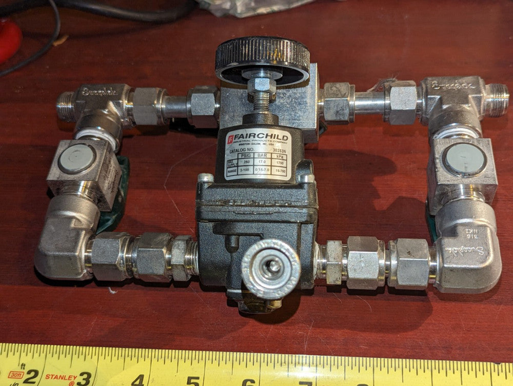 Valve Manifold w Swagelok (2) SS-8P6T2, (1)  SS-45S8 & (1) Fairchild 30253N