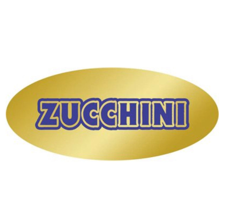 Gold Foil Labels .875" x 1.9" Oval decal sticker 500 per roll ZUCCHINI