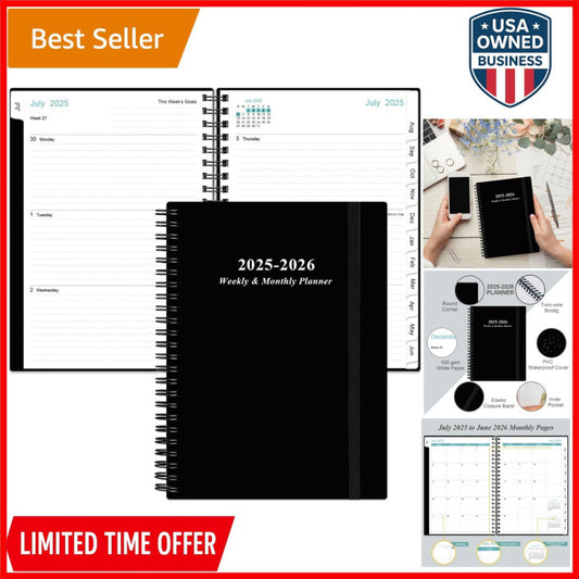 2025-2026 Weekly Monthly Planner Spiral Bound A5 Calendar Organizer Black