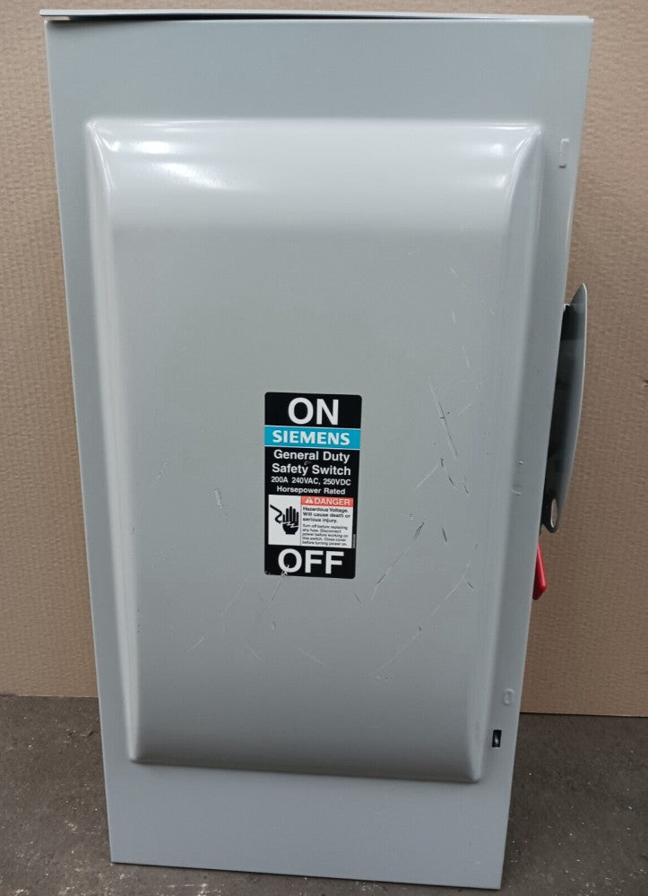 NEW SIEMENS 200 AMP NON-FUSED SAFETY SWITCH 3 POLE 240 VAC 3R GNF324R