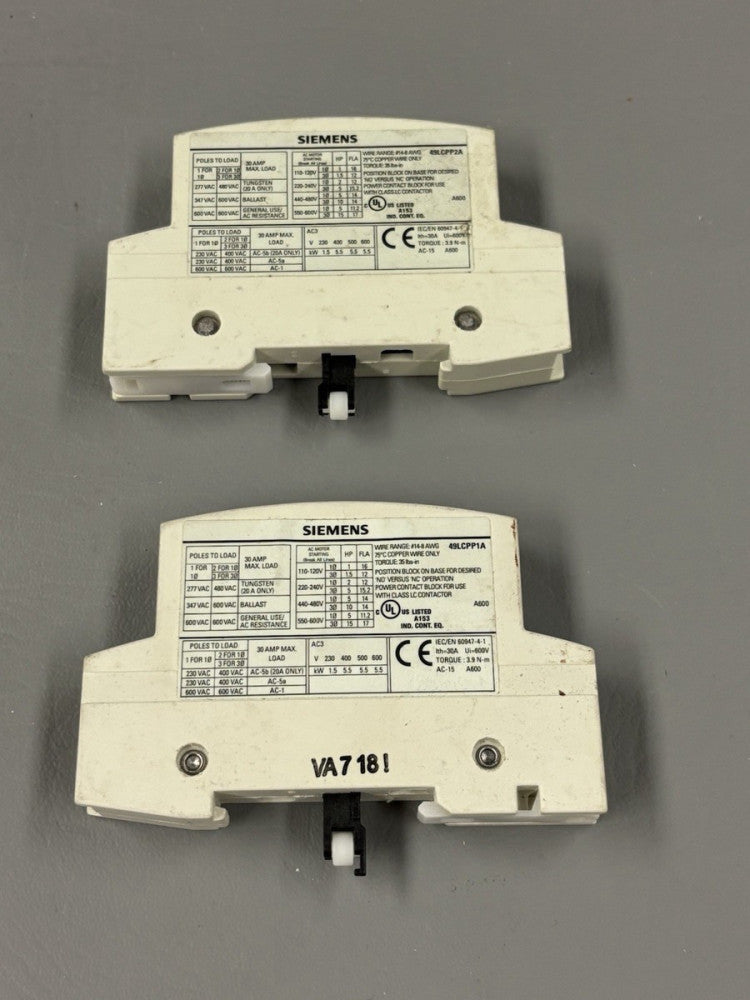 2 Siemens 49LCPP1A 1-Pole Class LC Light Contactor Power Pole