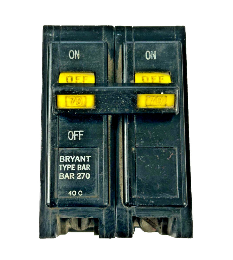 BRYANT CIRCUIT BREAKER, TYPE BAR 270, 70A, 120/240V, 2 POLE UNIT