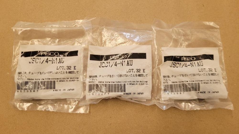 Lot of 3 PISCO JSC1/4-N1AU 1/4" Tube x 1/8" NPT Flow Control Valve Fittings