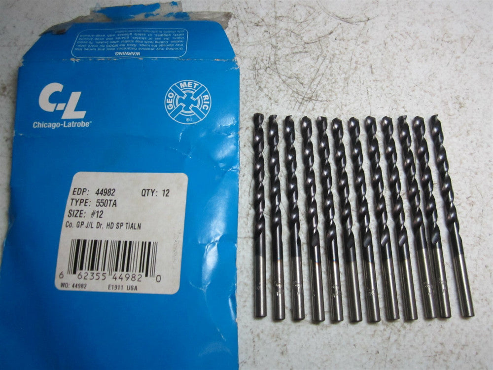 Chicago - Latrobe (44982) #12 135° 3-1/2 OAL RH Cobalt Jobber Drill - Pack of 12