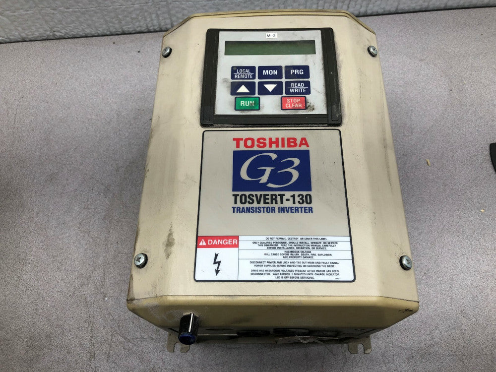 USED TOSHIBA G3 TOSVERT-130 2 HP 230 VAC INPUT 3 PH .1-80/400 HZ INVERTER DRIVE 