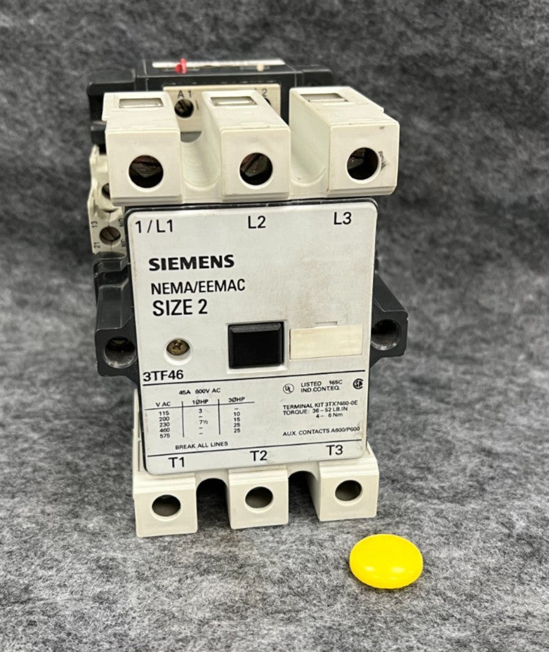 SIEMENS 3TF46 MOTOR STARTER CONTACTOR 3-POLE 45A 600VAC
