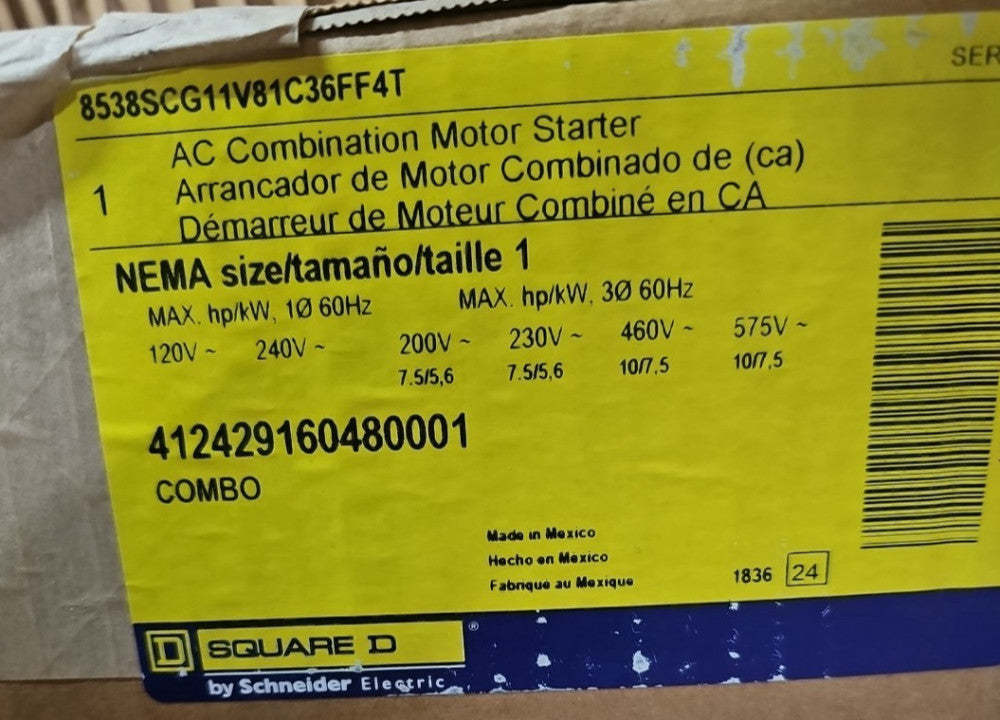Square D Schneider Electric 8538SCG11V81C36FF4T SIZE 1 COMBINATION STARTER