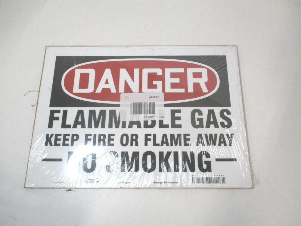 (478F93) 10 x 14 Flammable Gas Keep Fire Or Flame Away No Smoking Polyester Sign