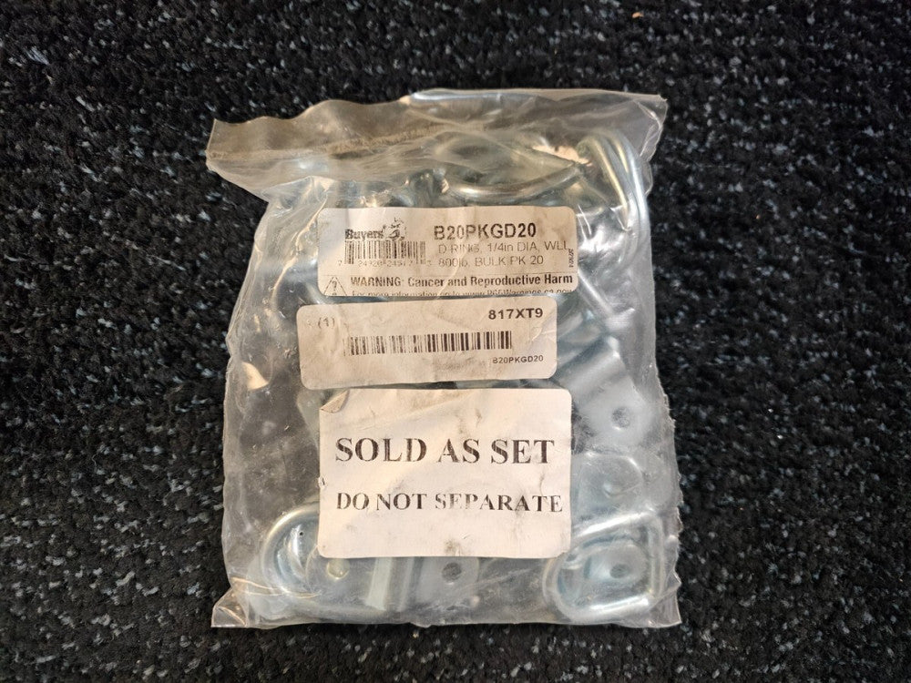 (QTY 40) Buyers Products B20PKGD20 D-Ring 1/4 in Ring Dia., 800 lb Working Load