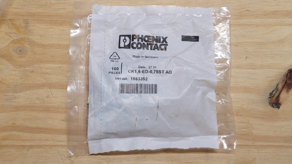Bag of 100 Phoenix Contact CK1,6-ED-0,75ST AG 1.6mm Crimp Contacts 1663352