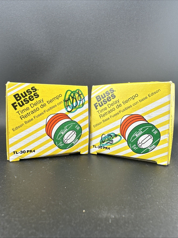 2 X 4pk Box - Cooper Bussman TL-30 Amp Edison Base Plug Fuse Time Delay Buss NOS