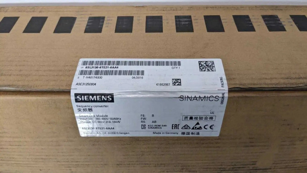 Siemens 6SL3130-6TE21-6AA4 Frequency Converter Sinamics Smart Line Module Fac...