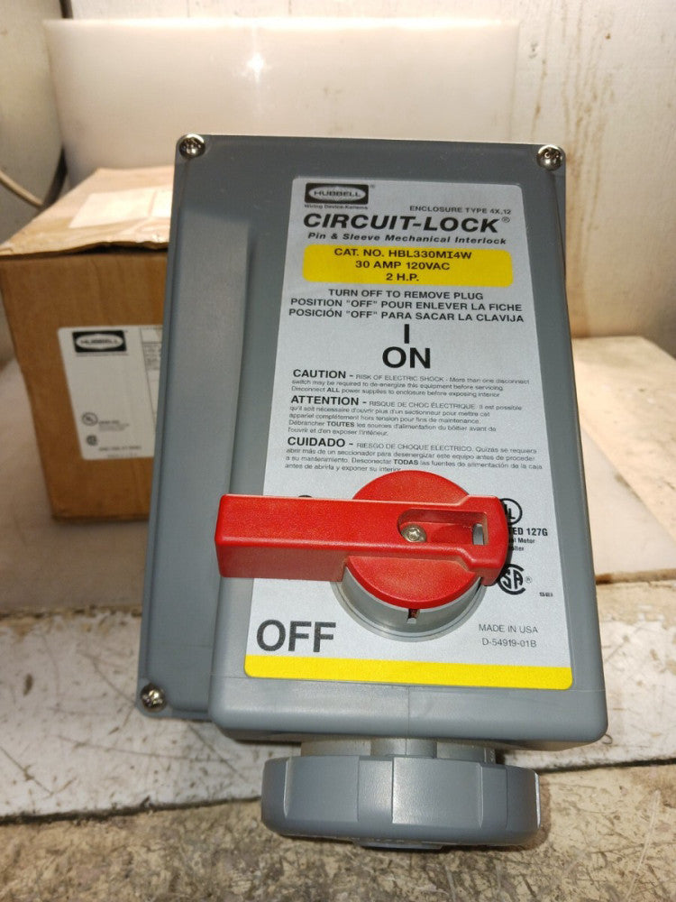 NEW HUBBELL HBL330MI4W CIRCUIT-LOCK PIN & SLEEVE RECEPTACLE 30 AMP 120 VAC 2 HP