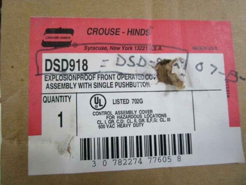 CROUSE-HINDS PUSH BUTTON CONTROL ASSEMBLY COVER DSD918  NSMP