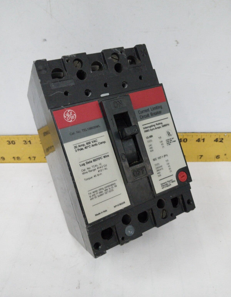 GE 20 AMP CIRCUIT BREAKER 600 VAC 3 POLE  TEL136020WL