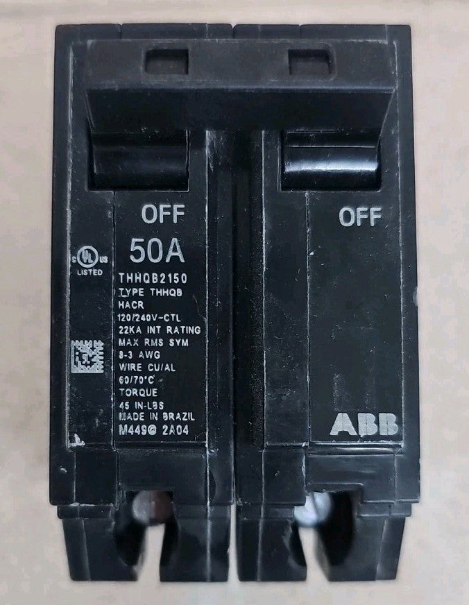 1) New Take Out GE THHQB2150 2 Pole 50 Amp 120V 22kA Bolt-On Circuit Breaker NNT