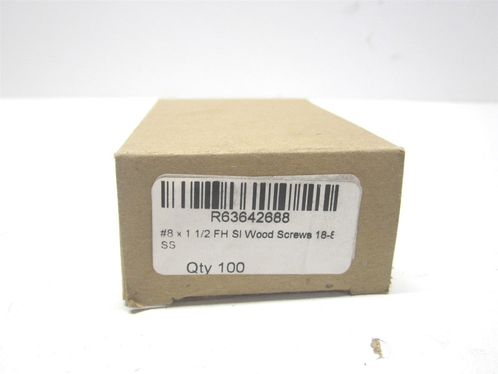 (R63642688) #8 1-1/2" OAL SS Slotted Drive Flat Head Wood Screw - Qty 100 