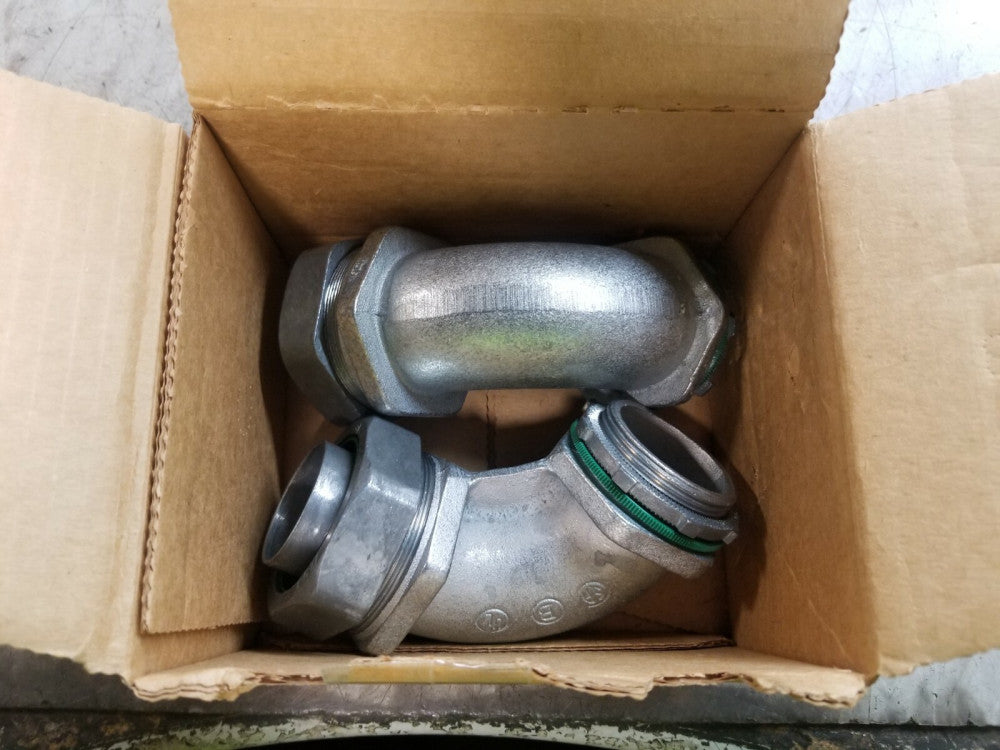2) NEW BRIDGEPORT 1 1/2" 90º LIQUID TIGHT CONNECTOR STRAIGHT CONDUIT  474-LT2