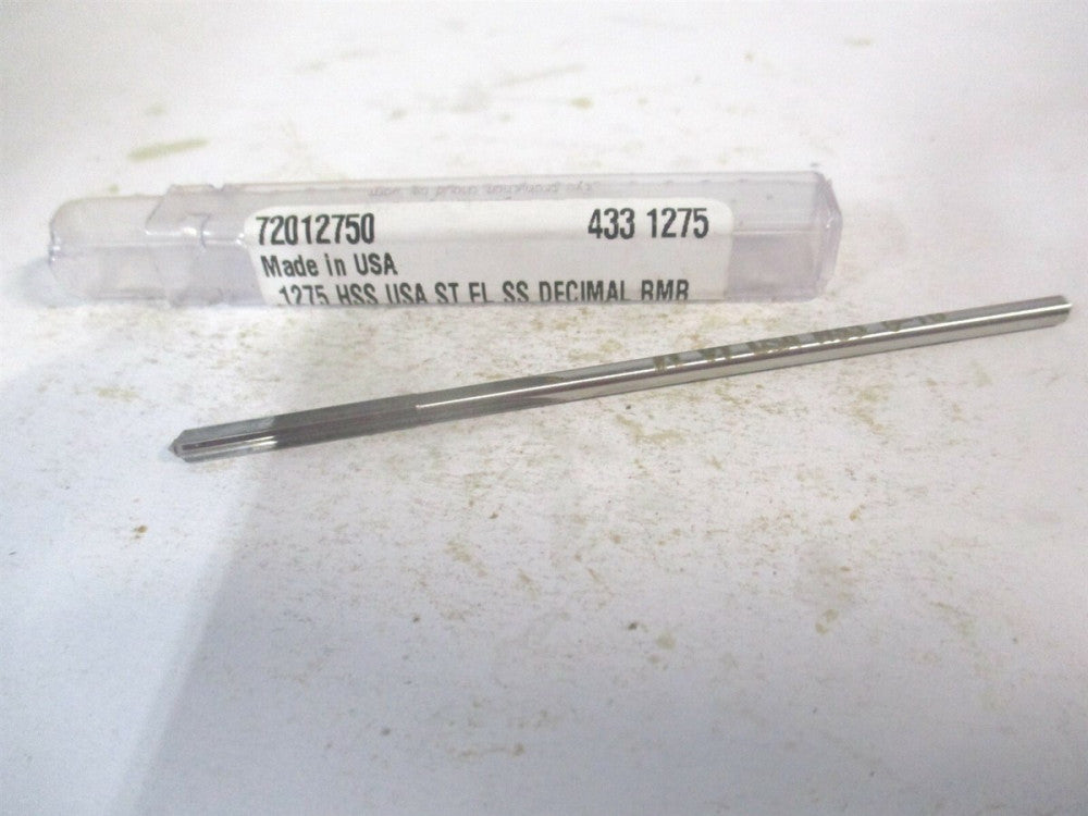 (433-0.1275) 0.1275" x 7/8" x 2-1/2" Straight Shank HSS 4-Flute Chucking Reamer 