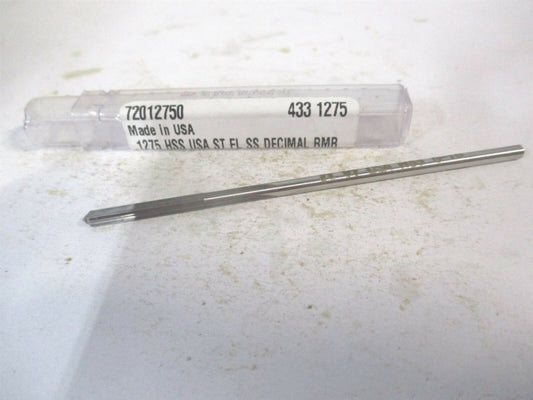 (433-0.1275) 0.1275" x 7/8" x 2-1/2" Straight Shank HSS 4-Flute Chucking Reamer 