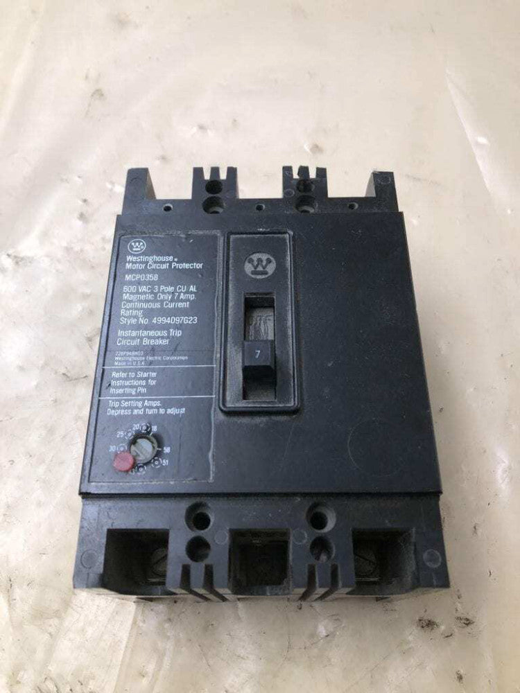 Westinghouse MCP0358 7A 3 Pole Molded Case Circuit Breaker MCCB 600V