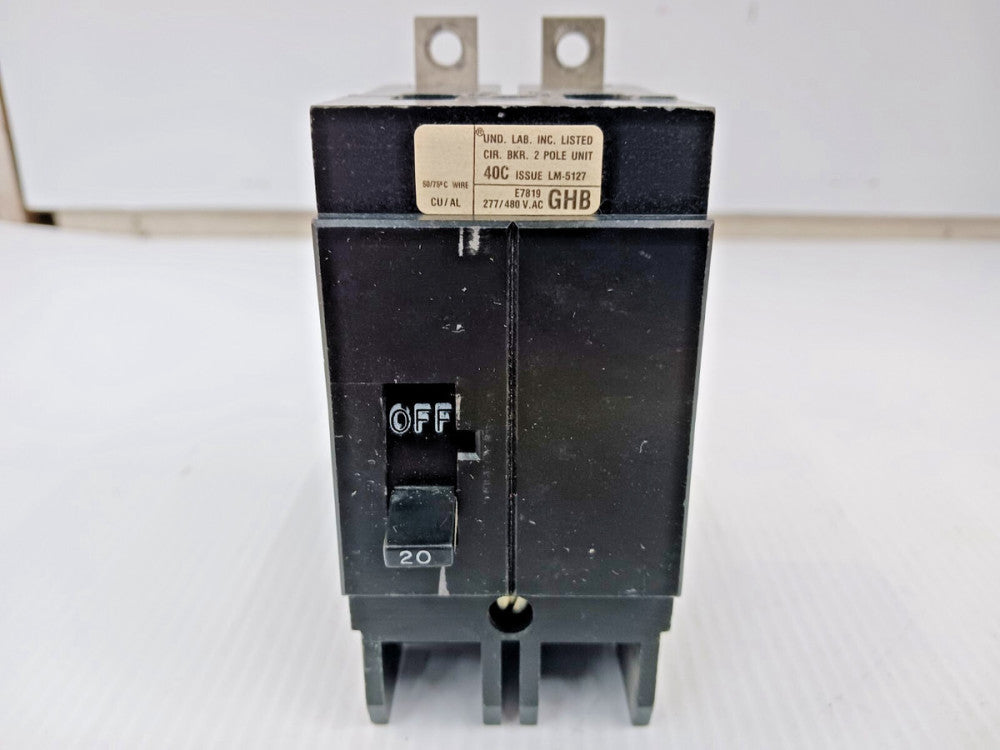 WESTINGHOUSE 20 AMP BOLT-ON CIRCUIT BREAKER 2 POLE 480Y/277 VAC GHB2020