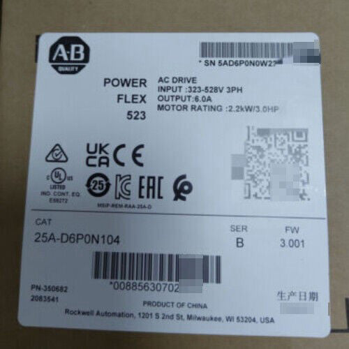PowerFlex 523 2.2kW (3Hp) AC Drive 25A-D6P0N104 /B Sealed Allen-Bradley