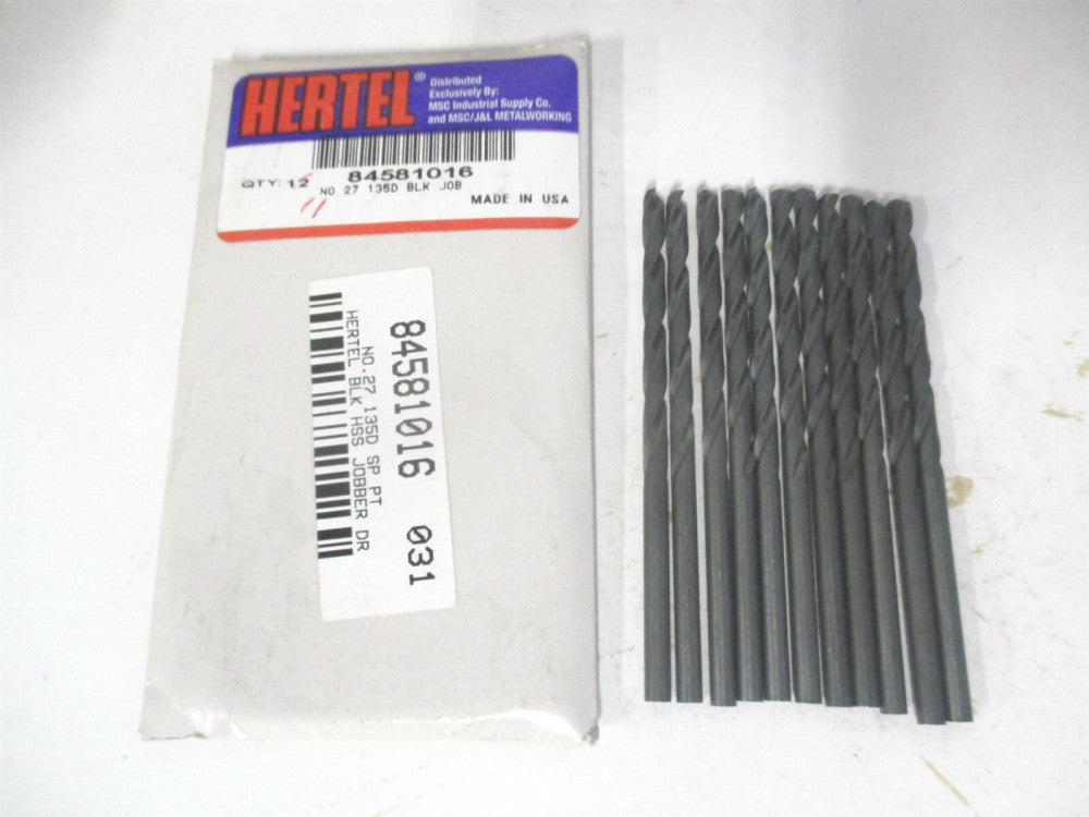 (84581016) #27 1-7/8 x 3" OAL 135° High Speed Steel Spiral Jobber Drill - Qty 11