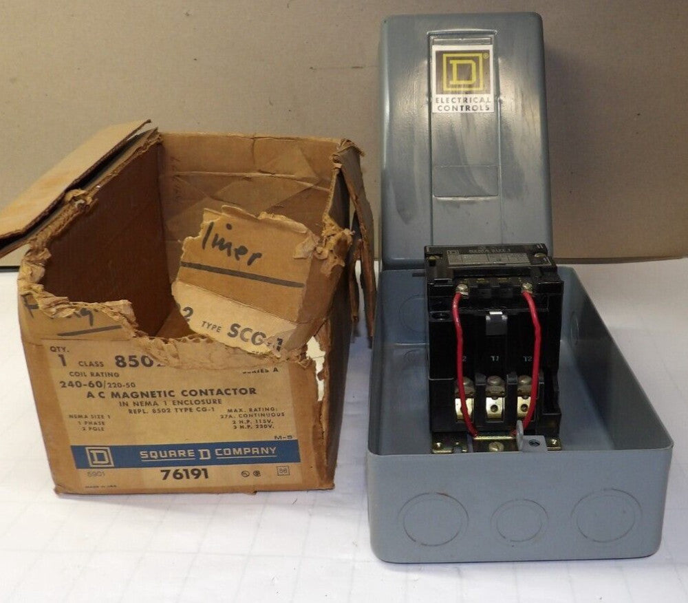 NEW SQUARE D 3 HP SIZE 1 ENCLOSED CONTACTOR 1Ø 600 VAC 240 V COIL 8502 SCG-1