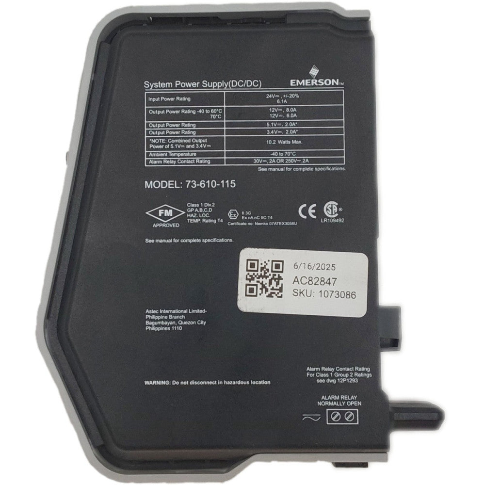 Emerson 73-610-115 DeltaV Power Supply (DC/DC)  Relay Contact KJ1501X1-BK1