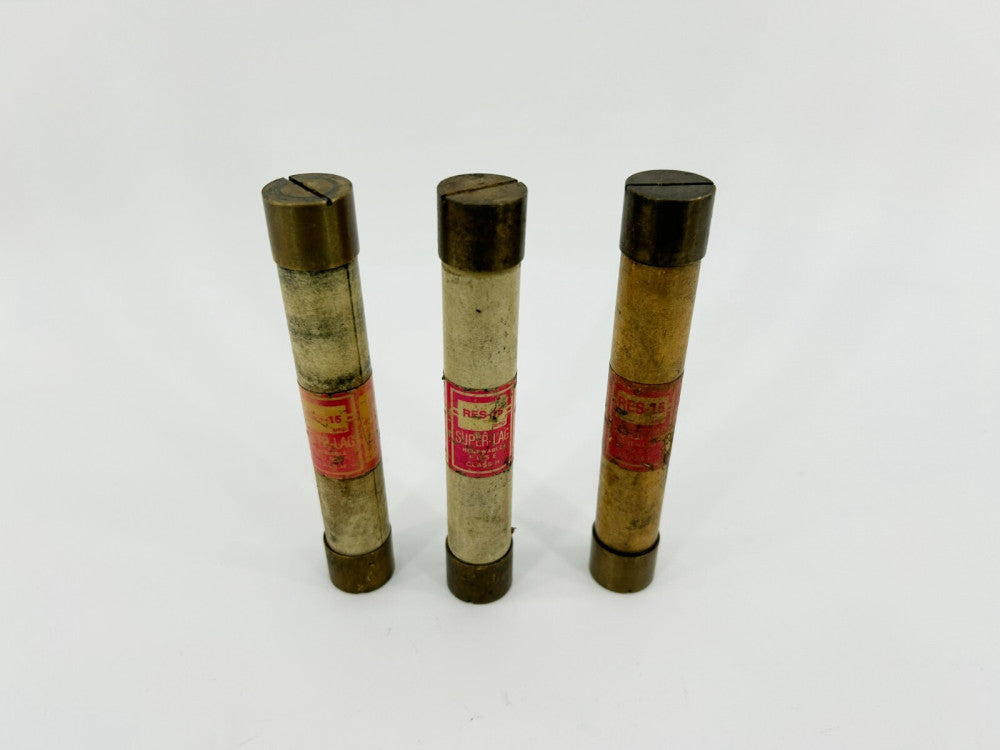 Lot of 3 Bussmann New RES-15 Super-Lag Fuses, 15 A, 600VAC