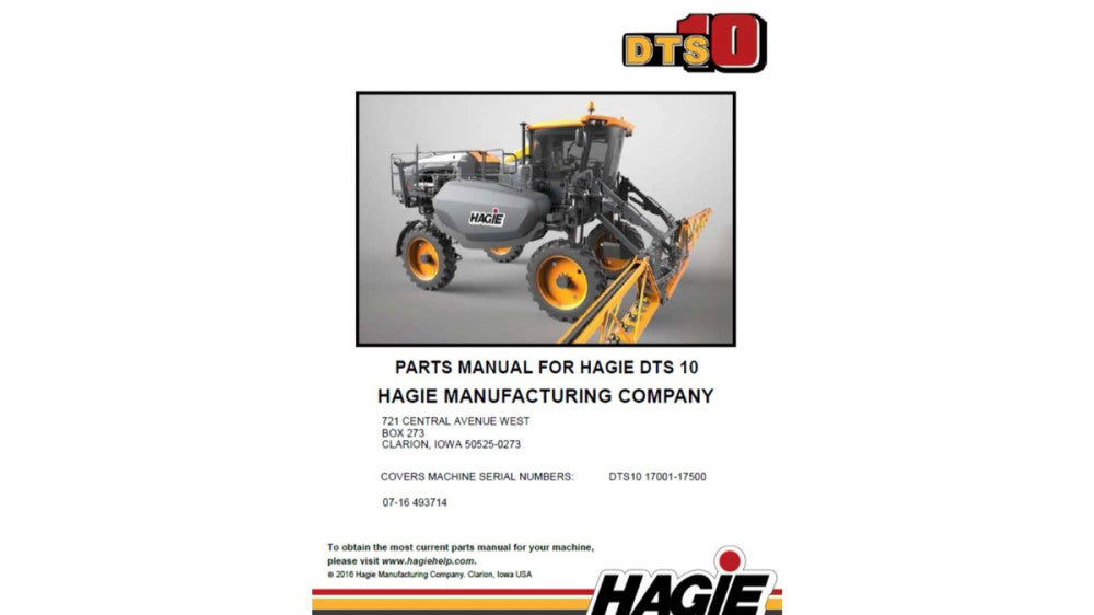 Hagie DTS 10 Sprayer S/N 17001-17500 Spare Parts List Manual Catalog PDF USB 4