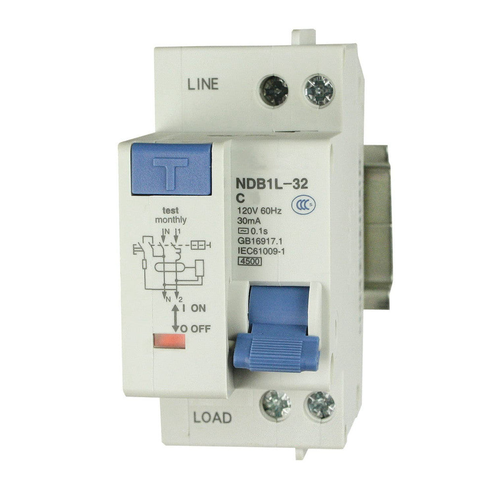 ASI NDB1L-32C-20-120V Ground Fault Circuit Breaker DIN Rail Mount 20A 120V AC...