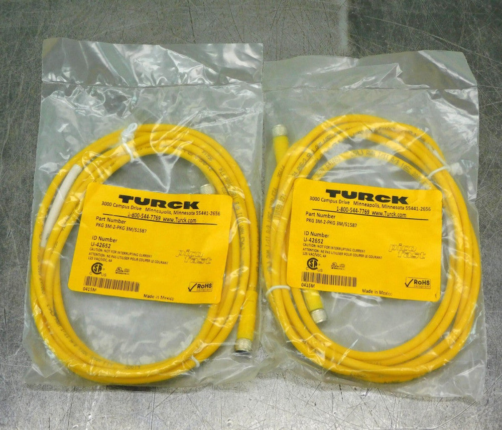 TURCK 3M-2-PKG3M/S1587 U-42652 Cordset Cord Cable Wire Lot of Two (2)