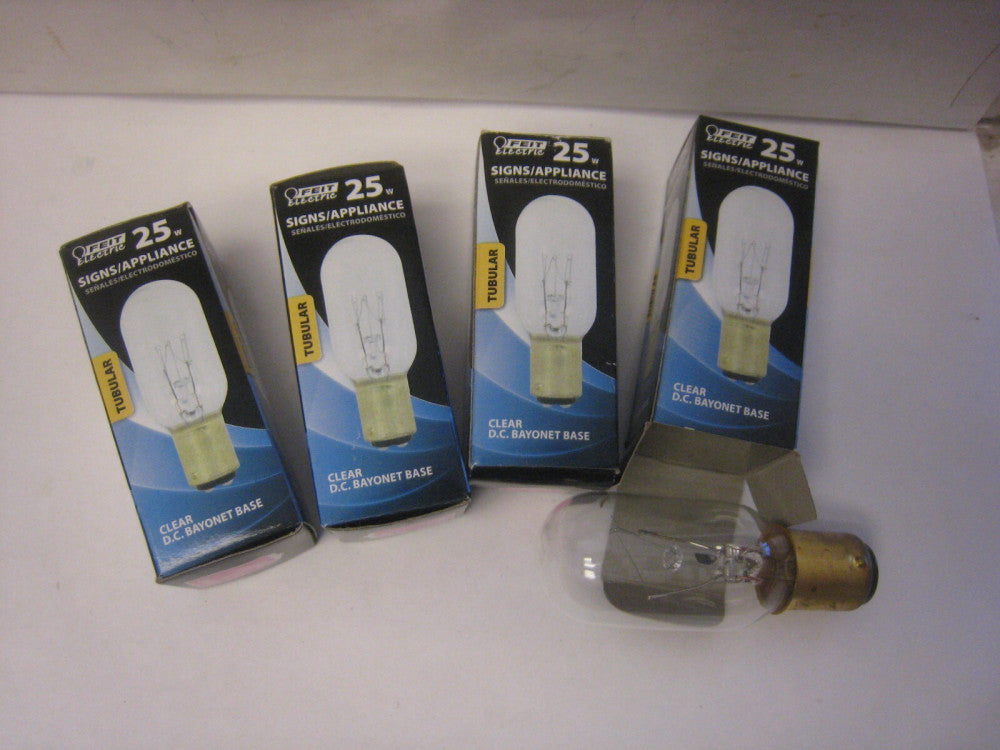4 yes 4 Feit Electric 25w Signs/Appliance Clear D.C. Bayonet Base 25T8DC Bulbs