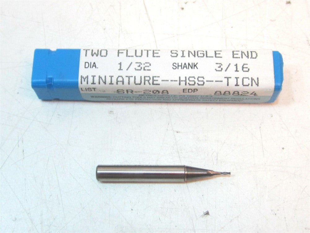 Niagara 2 Flute Single End End Mill 1/32 Diameter 3/16 Shank New