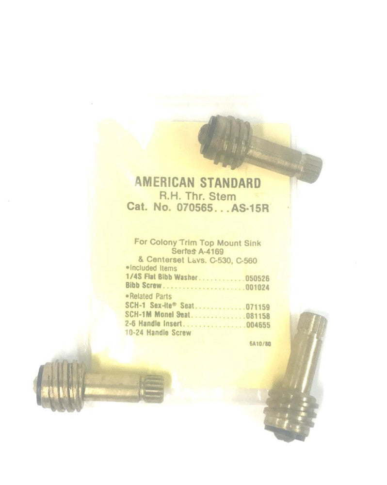 Sexauer/American Standard R.H. Threaded Stem 070565 (AS-15R) [Lot of 3] NOS